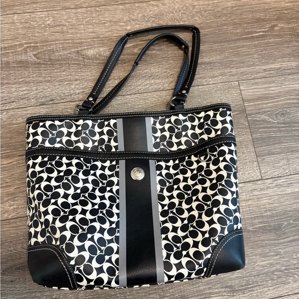 Coach Black and White Patterned Tote